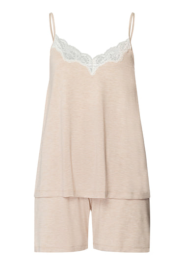 Natural Elegance Spaghetti Camisole Short Pajama Set | Toffee Melange 74962-3012